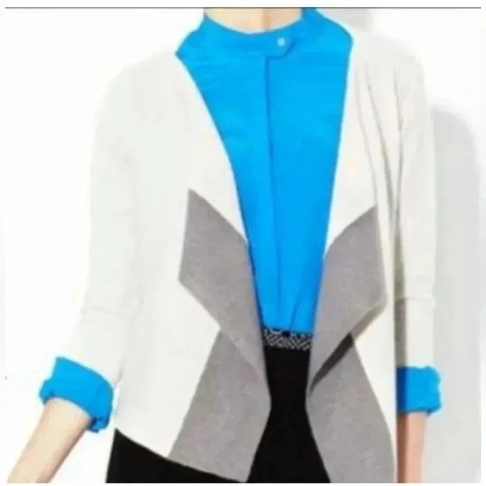 Diane Von Furstenberg Xanna Wool Cashmere Ivory Gray Open Cardigan Size 0P